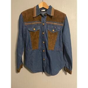 Vintage Christina Hope Shirt Womens 4 Petite Denim Western Studded Button Up 90s